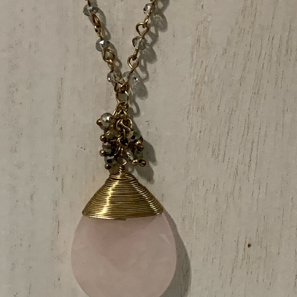 Stunning Rose Quartz Teardrop Pendant Necklace - Wire Wrapped Gemstone
